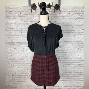 Urban Outfitters Maroon Black Gingham Pockets Mini Skirt
